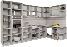 Готовая кухня Интерлиния Мила Gloss 1.68x3.4 правая (белый софт/белый софт/травертин серый)