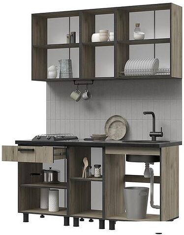 Готовая кухня Стендмебель Эдинбург 1.6 (железный камень/дуб крафт серый)