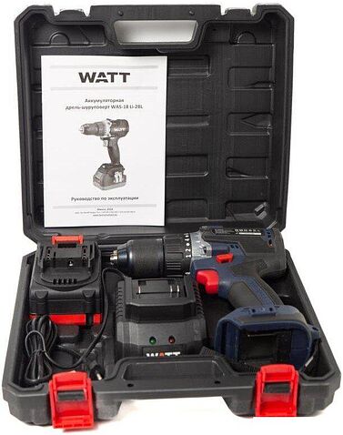 Дрель-шуруповерт WATT WAS-18 Li-2BL 1.018.090.01 (с 2-мя АКБ, кейс)