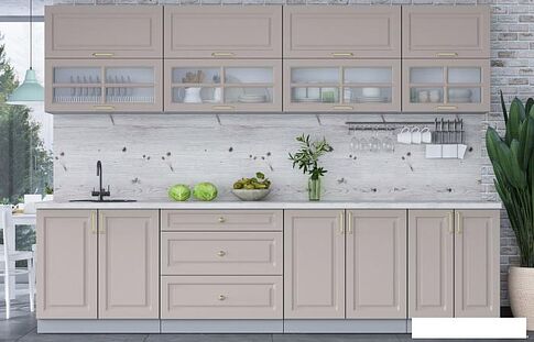 Готовая кухня Интерлиния Мила Шато 3.0Б (луна/луна/бискайская сосна)