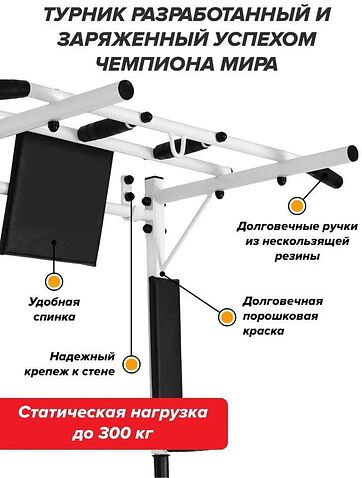 Турник с брусьями Absolute Champion Железное тело 3 в 1 АЧ 11656 (белый, черные ручки)