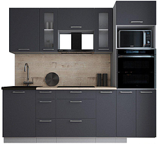 Готовая кухня Интерлиния Мила Gloss 2.4 (графит софт/графит софт/травертин серый)