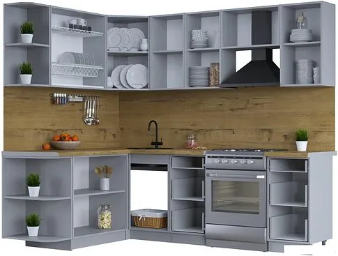 Готовая кухня Интерлиния Тренд 1.7x2.4 левая (пепел/пепел/опал светлый)