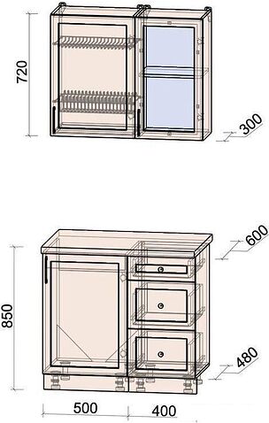 Готовая кухня Интерлиния Тренд 0.9А (белый/мята/бискайская сосна)