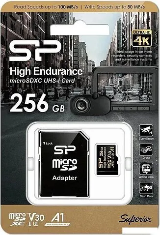 Карта памяти Silicon-Power Golden Series High Endurance microSDXC SP256GBSTXDV3V1HSP 256GB (с адаптером)
