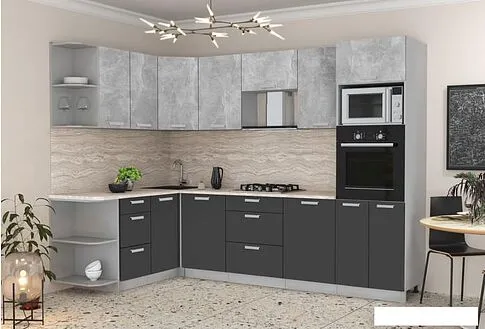 Готовая кухня Интерлиния Мила Лайт 1.68x2.8 левая (бетон/антрацит/травертин)