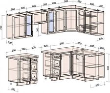 Готовая кухня Интерлиния Тренд 1.5x2.7 правая (океан/океан/дуб бунратти)