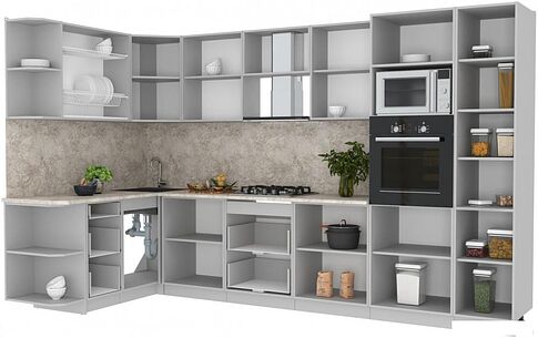 Готовая кухня Интерлиния Мила Лайт 1.68x3.4 левая (белый платинум/бетон/бискайская сосна)