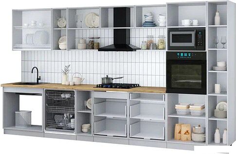 Готовая кухня Интерлиния Мила Gloss 3.8-ПМ1 (серый/белый глянец/белый гранит)