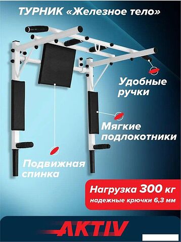 Турник с брусьями Absolute Champion Железное тело 3 в 1 АЧ 11656 (белый, черные ручки)