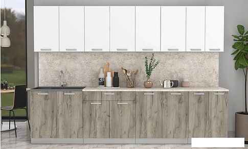 Готовая кухня Интерлиния Мила Лайт 3.0 (белый платинум/дуб серый/малага)