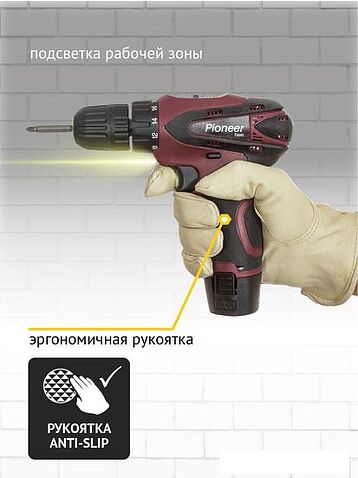 Дрель-шуруповерт Pioneer CD-M1202C (с 2-мя АКБ, кейс, оснастка)