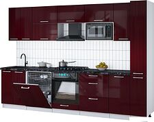 Готовая кухня Интерлиния Мила Gloss 3.1-ПМ2 (бордовый глянец/бордовый глянец/кастилло темный)