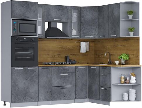Готовая кухня Интерлиния Мила 1.68x2.4 правая (бетон потленд/бетон портленд/дуб бунратти)