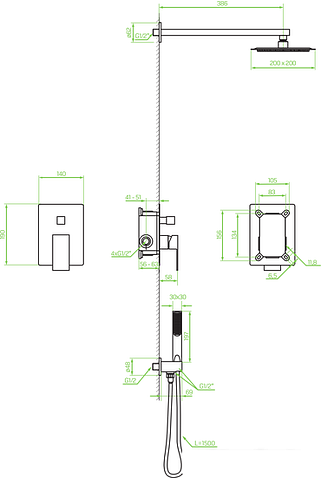 Душевая система Laveo Kvadrato BLQ 002P