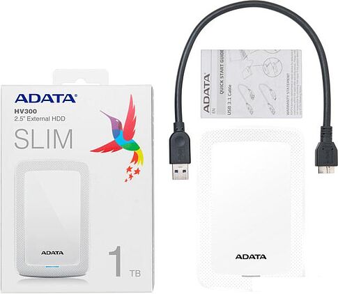 Внешний накопитель ADATA HV300 AHV300-1TU31-CWH 1TB (белый)