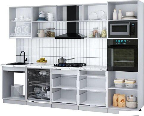 Готовая кухня Интерлиния Мила Gloss 3.0-ПМ1 (белый/белый/дуб бунратти)