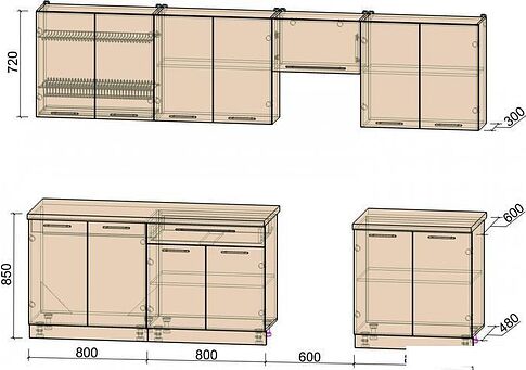 Кухня Интерлиния Мила Пластик 3.0 А (слива глянец/опал светлый)