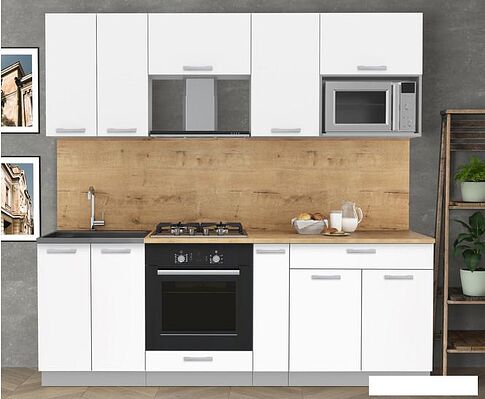 Готовая кухня Интерлиния Мила Лайт 2.2 ВТ (белый платинум/белый платинум/дуб бунратти)