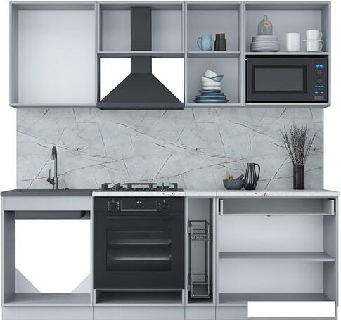 Готовая кухня Интерлиния Мила Лайт 2.2 ВТ (серебро/дуб веллингтон/белый гранит)