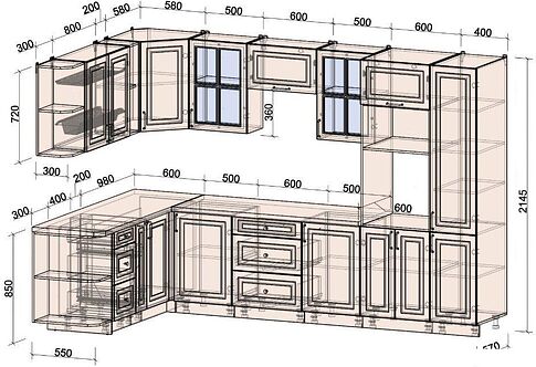 Готовая кухня Интерлиния Мила Шато 1.88x3.2 ВТ левая (океан/океан/дуб бунратти)