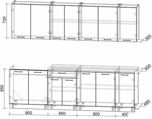 Кухня Интерлиния Мила Лайт 2.6 (серебро/антрацит)