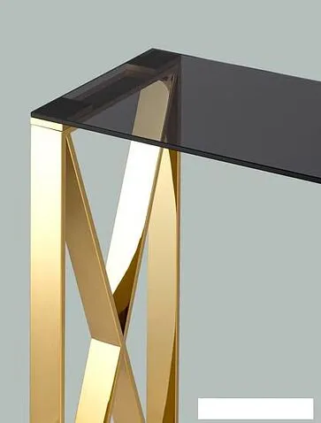 Консольный стол Stool Group Кросс 115x30 (стекло smoke/сталь золото)