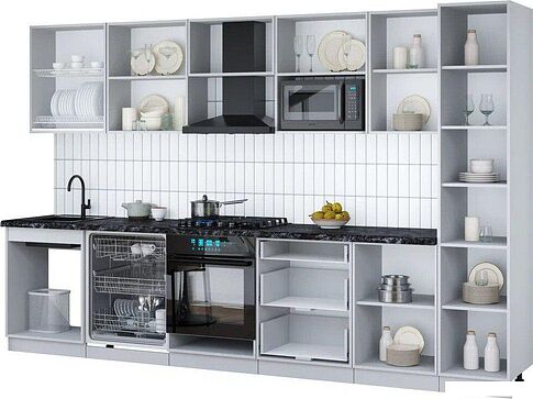 Готовая кухня Интерлиния Мила Gloss 3.3-ПМ2 (пепел/пепел/дуб бунратти)