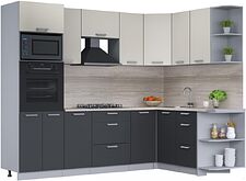 Готовая кухня Интерлиния Мила Лайт 1.68x2.6 правая (персидский жемчуг/антрацит/травертин серый) Готовая кухня Интерлиния Мила Лайт 1.68x2.6 правая (персидский жемчуг/антрацит/травертин серый)