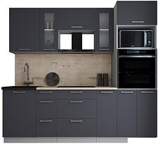 Готовая кухня Интерлиния Мила Gloss 2.4 (графит софт/графит софт/травертин серый)