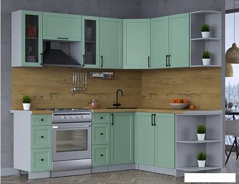 Готовая кухня Интерлиния Тренд 1.7x2.2 правая (мята/мята/дуб бунратти)