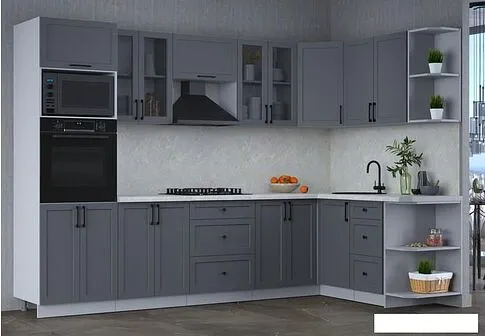 Готовая кухня Интерлиния Тренд 1.68x3.0 ВТ правая (пепел/пепел/опал светлый)