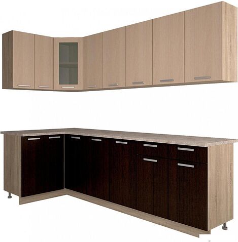 Угловая кухня Интерлиния Мила 12x26 (дуб молочный/дуб венге)