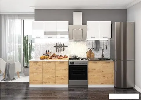 Готовая кухня ДСВ Дуся 2.0 (белый бриллиант/дуб бунратти)