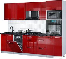 Готовая кухня Интерлиния Мила Gloss 2.65-ПМ3 (красный глянец/красный глянец/кастилло темный)