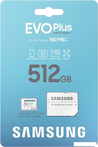 Карта памяти Samsung EVO Plus 2024 microSDXC 512GB (с адаптером)