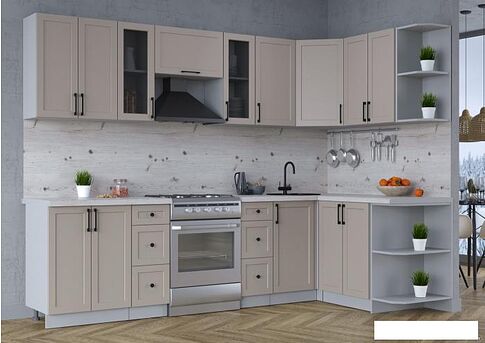 Готовая кухня Интерлиния Тренд 1.5x2.8 правая (луна/луна/бискайская сосна)