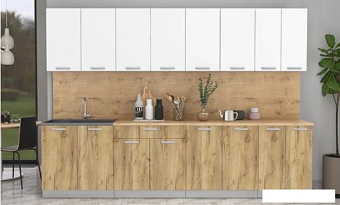 Готовая кухня Интерлиния Мила Лайт 3.0 (белый платинум/дуб золотой/дуб бунратти)