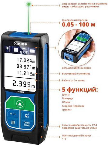 Лазерный дальномер Зубр ДЛ-100