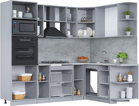 Готовая кухня Интерлиния Мила Лайт 1.68x2.4 правая (бетон лайт/бетон портленд/опал светлый)