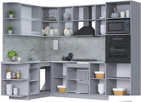 Готовая кухня Интерлиния Мила 1.68x2.6 левая (персидский жемчуг/антрацит/травертин серый)