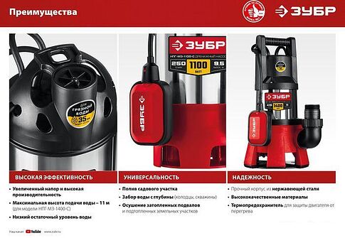 Дренажный насос Зубр НПГ-М3-1100-С