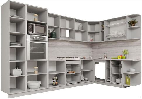 Готовая кухня Интерлиния Мила Gloss 1.88x3.4 правая (белый софт/керамика/травертин серый)