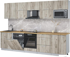 Готовая кухня Интерлиния Мила Лайт 3.0-ПМ2 (дуб серый/дуб серый/дуб бунратти)