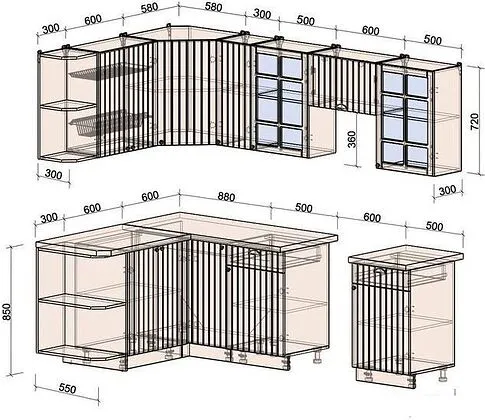 Готовая кухня Интерлиния Берес 1.5x2.5 левая (дуб снежный/серый каспий)