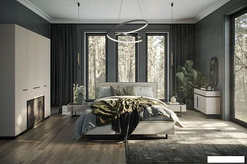 Тумба Ангстрем Милагро спальня МИ-300.10 (Д1, кашемир серый/камень пьетра/черный графит)