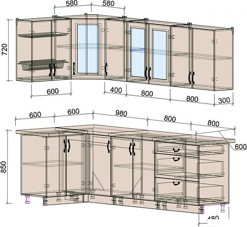 Угловая кухня Интерлиния Мила Крафт 1.2x2.6 (дуб английский)