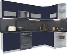 Готовая кухня Интерлиния Мила Матте 1.5x2.7 Б правая (индиго/индиго глянец/кастилло темный)