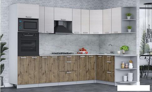 Готовая кухня Интерлиния Мила Лайт 1.68x3.0 правая (вудлайн кремовый/дуб веллингтон/серый каспий)