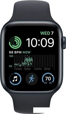 Умные часы Apple Watch SE 2 44 мм (алюминиевый корпус, полуночный/полуночный, спортивный силиконовый ремешок M/L)